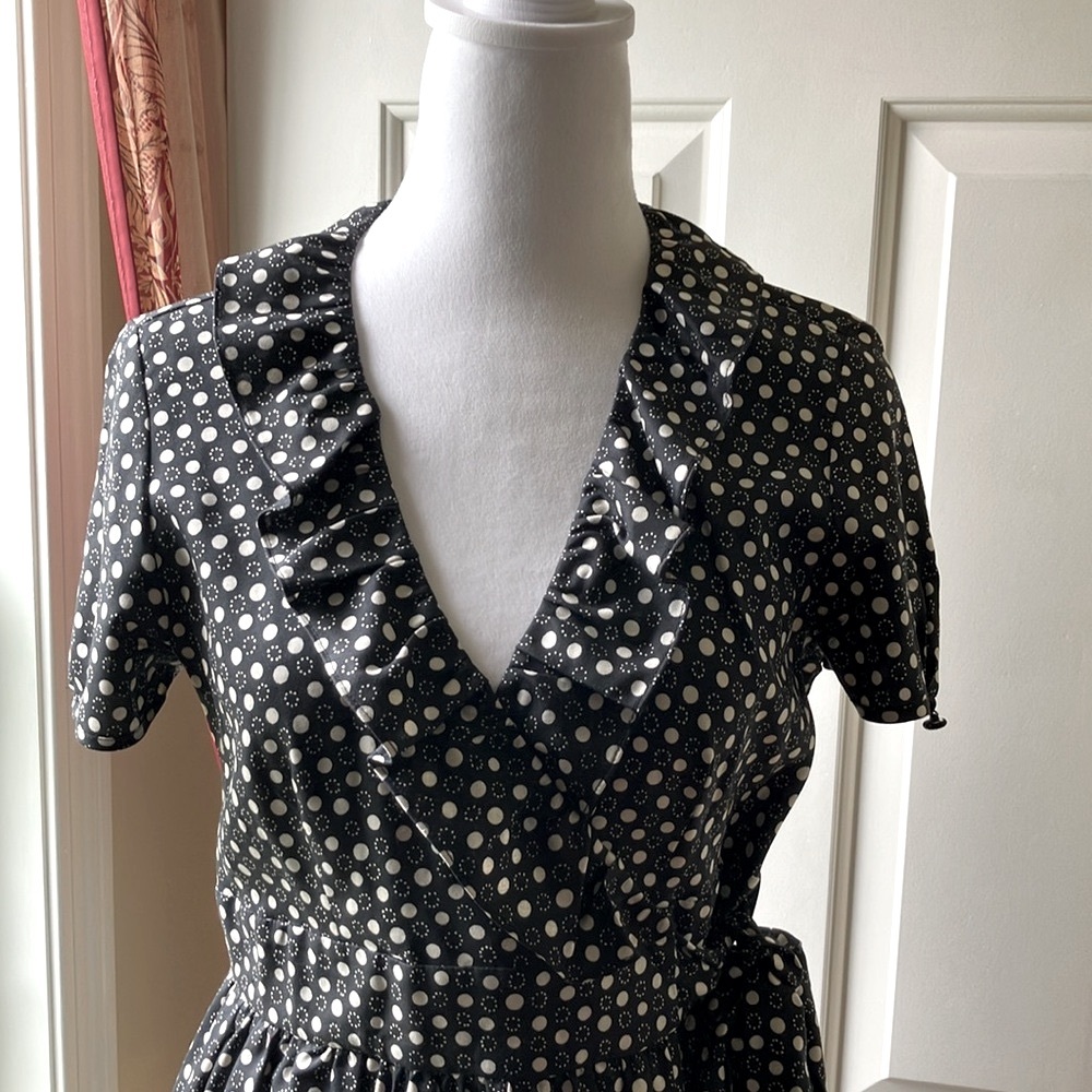 J. Crew Silk Wrap Polka-Dot Dress Black/White Size 4 - Picture 5 of 16